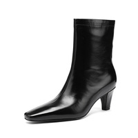 Bottes à talon épais mi-mollet pour femme à bout carré avec fermeture éclair et boucle, collection automne/hiver/printemps