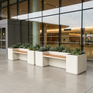Banco de Jardín Moderno Cuadrado de Acero Inoxidable con Macetas Integradas y Asiento para Decoración de Jardín - Product Image 5