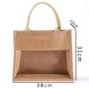 Bolsa de Compras de Yute de Alta Calidad, Impermeable, de Lino Natural, Reutilizable, Color Amarillo, con PVC - Product Image 5