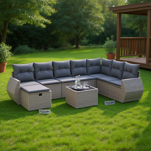 Ensemble de canapés de jardin modulaires en polyrotin gris 6 places, mobilier d'extérieur au design contemporain - Product Image 2