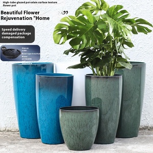 Grand pot de fleurs moderne en <span class=keywords><strong>résine</strong></span> émaillée, grande capacité, pour plantes d'intérieur et d'extérieur, idéal pour Monstera, maison et cour. - Product Image 2