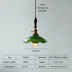 Vintage Mid-Century Copper Finish Green Glass Lampshade Hanging Lamps Living <b>Dining</b> Room E27 Chandelier Pendant <b>Light</b> Fixture - Product Image 6