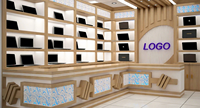 Présentoir mural en bois pour ordinateur portable Design pour magasins d'électronique et d'informatique Design de magasin d'accessoires électroniques
