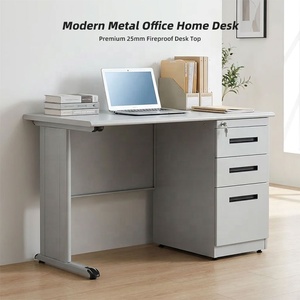 Bureau d'ordinateur minimaliste en métal gris <span class=keywords><strong>de</strong></span> 120 cm avec 3 tiroirs et plateau pour clavier, gain <span class=keywords><strong>de</strong></span> place, pour bureau <span class=keywords><strong>à</strong></span> <span class=keywords><strong>domicile</strong></span> et étude - Product Image 1
