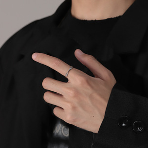 <b>Silver</b> Plated Men's <b>Ring</b> Geometric Wave Design <b>Plain</b> Band Open Pinky <b>Ring</b> Fashion Jewelry Gift For Men - Product Image 1