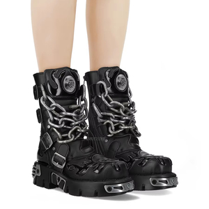 รองเท้าบูตส้นเข็มสายโซ่พังค์, รองเท้าบูต2025บูตแฟชั่นสตรีทร็อคหัวมน - Product Image 6