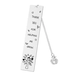 Ywganggu Fashion Custom Rhinestone Apple Bookmark Stainless Steel Laser Printing Bookmark For Teacher Graduation Season Gift