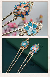 16cm大型ヘアピン、トレンドヘアクリップ、ムーンパールレトロフラワー漢服アクセサリー、フォークスティック、女の子用中国風U字型ヘアピン - Product Image 5
