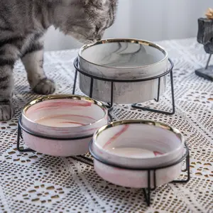 Umwelt freundlicher Hersteller Tiernahrung Feeder mit Ständer Marmor Kreative Keramik Wasser Tragbare Haustier Bowlv Hund Katzen schalen
