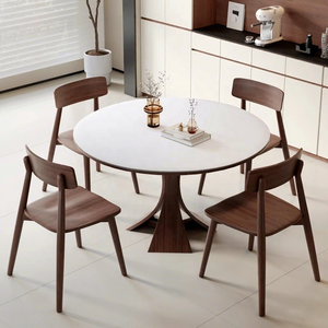 Mesa de Comedor Redonda de Lujo de Madera Maciza Estilo Italiano, Diseño Contemporáneo, 6 Plazas, Cubierta de Vidrio Templado, <span class=keywords><strong>Muebles</strong></span> para Sala de Estar - Product Image 3