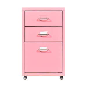 2025 penyimpanan kapasitas besar ruang belajar Rumah Sakit tahan aus 3 laci warna merah muda <span class=keywords><strong>File</strong></span> baja kabinet seluler - Product Image 1