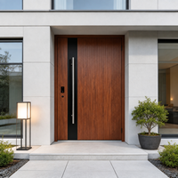 Portail Moderne en Aluminium avec Serrure Numérique Intelligente, Finition Grain de Bois, Panneau Sculpté CNC, pour Entrée de Villa et Jardin Extérieur