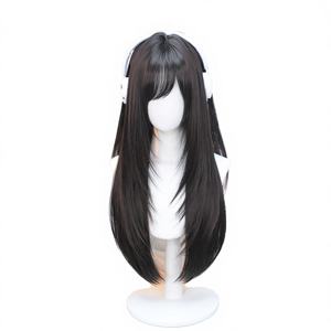 Perruque ND Brand marron clair Lolita sans dentelle, frange oblique 'Nanyuan', couvre-tête complet, <span class=keywords><strong>cheveux</strong></span> longs et raides naturels, perruque de cosplay 130% - Product Image 2
