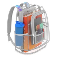 Grand sac à dos scolaire multi-compartiments en TPU, sac à dos transparent imperméable de 17 pouces pour filles et garçons