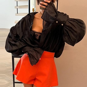 Blusa de moda para mujer con cuello solapa, manga larga abullonada y estilo holgado, color dulce y fresco - Product Image 5