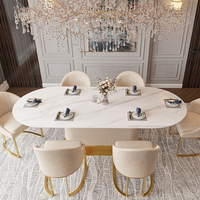 Ensemble de salle à manger moderne de luxe italien, structure en métal, plateau en marbre, chaises rembourrées en cuir, table à manger portable de qualité supérieure, meubles pour la maison