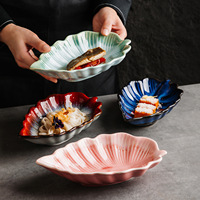 Assiette à dîner en céramique en forme de feuille, peinte à la main, pour salade de fruits, plateau créatif pour bonbons et collations, vaisselle de cuisine de style japonais