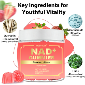 Integratore Anti-età Rosebest con Formula Personalizzata, 1000mg di NAD Nicotinamide Riboside in Gommose con Resveratrolo e Quercetina Fitosomica - Product Image 3
