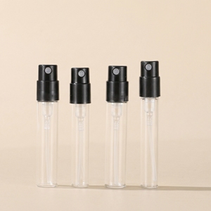 Flacon pulvérisateur de parfum cylindrique <span class=keywords><strong>en</strong></span> <span class=keywords><strong>verre</strong></span> mini 1,8 ml 2,5 ml avec pompe noire, échantillon vide sérigraphié - Product Image 1