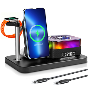 Veilleuse RGB multifonctionnelle tendance 6-en-1 avec chargeur sans fil, haut-parleur Bluetooth et réveil pour <span class=keywords><strong>iPhone</strong></span>, Apple Watch, écouteurs et ordinateur de bureau - Product Image 1