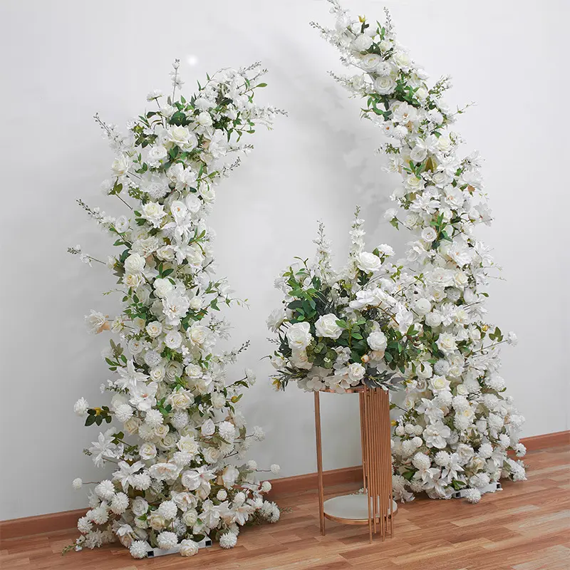 Personnalisable à bas prix fleur rangée arc coureur longue table artificielle simulation fleur scène mariage fond décoration