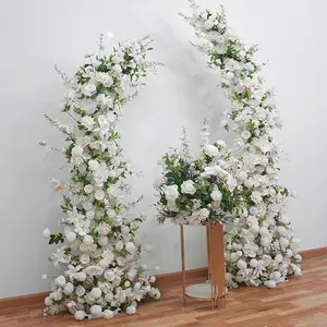 Bunga kustom murah baris lengkungan taplak meja panjang buatan simulasi bunga panggung dekorasi latar belakang pernikahan