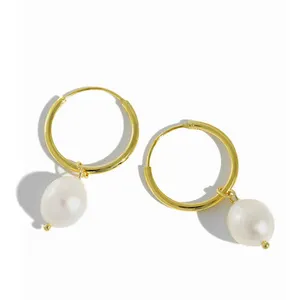 Hoop Earrings with Pearl Drop Dangle Earrings for Women Handmade Karma Circle Jewelry for Ladies Lightweight Pearl Earrings