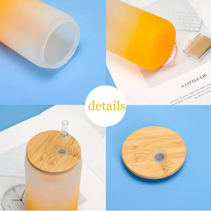 अमेरिका के गोदाम 25 पैक 16 औंस ग्रेडिएंट सबलिमिनेशन फ्रॉस्टेड ओम्ब्रे कप रंग ग्लास बांस के ढक्कन और प्लास्टिक के पुआल के साथ कर सकते हैं। - Product Image 3