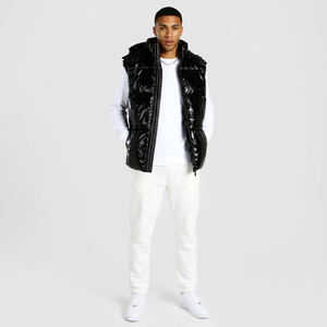 2023 <b>Men's</b> Lightweight Black Sleeveless Puffer <b>Vest</b> Soft Casual Outerwear for Cold Weather Warm Knitted Fabric Winter Jacket - Product Image 1