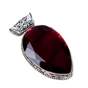 925 Sterling Silver Dyed Natural <b>Ruby</b> Gemstone Fine Pendants Big Pear Shape With Bezel Settings In Silver Plated For Women Wear - Product Image 2