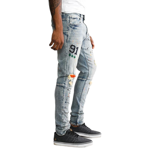 <span class=keywords><strong>Jeans</strong></span> da Uomo Personalizzati di Design, con Effetto Smerigliato a Mano, Ricami e Patch, Vestibilità Dritta <span class=keywords><strong>Super</strong></span> Elasticizzata, Lavaggio Stonewashed e Stampa - Product Image 3
