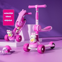 Trottinette pliable 3 roues en plastique pour enfants, design mignon, avec lumières et musique, roues larges, idéale pour les jeux en extérieur (vente en gros)