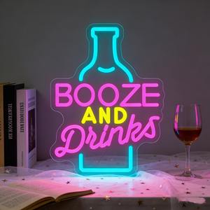 Enseigne néon LED « BOOZE and Drinks », décoration murale pour bar à domicile, fête, mariage, club - Product Image 1
