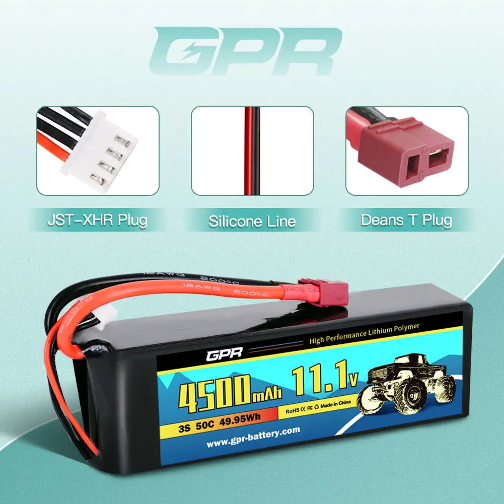 Toptan şarj edilebilir piller için 4500mAh 50C 11.1V 3S Tplug JST-XHR rc yarış yüksek hızlı araba çocuklar için