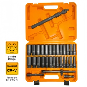 Set Soket Impact Tangan 31 PCS 1/2 Inch, Baja Chrome Vanadium, Soket Dalam, Sambungan Putar 360 Derajat, Batang Ekstensi 3/5/10 Inch - Product Image 1