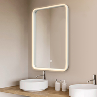 Miroir de salle de bain éclairé par LED à éclairage frontal, à intensité variable, anti-buée, avec cadre en aluminium blanc sans joint