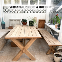 Ensemble table et chaises de jardin style campagnard américain, structure en aluminium, table à manger longue en teck birman, imperméable, mobile, pour terrasses de plage et villas
