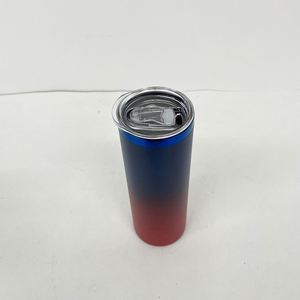 Gobelet isotherme droit et fin de 20 oz, bleu miroir, avec logo personnalisé, pour gravure laser, avec couvercle et paille - Product Image 2
