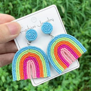 Nouvelles boucles d'oreilles tissées mode arc-en-ciel coeur couleur perles de riz pendentif boucles d'oreilles pour femmes prêt à expédier - Product Image 6