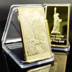 1 Mainan Ons 100 Gilingan Emas Batangan Emas Palsu Menyesuaikan 24K Murni 1Oz Persegi Amerika Elang Patung Liberty Logam Batangan Bullion