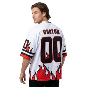 Custom Printed Hockey Jersey White Red Black <b>Flame</b> Design Short Sleeve Men's Sporty Regular Fit Breathable Polyester - Product Image 1