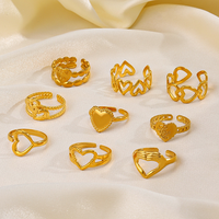 Bijoux romantiques en acier inoxydable de style français Anneaux ouverts réglables en forme de cœur plaqué or 18 carats pour femmes
