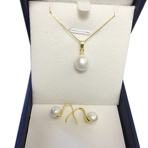 <span class=keywords><strong>Set</strong></span> di gioielli di perle d'acqua dolce naturali in argento 925 da 18 pollici con collana di orecchini, perla di riso AAA da 8 mm - Product Image 6