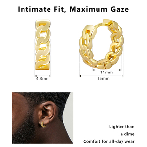 Boucles d'oreilles créoles Iced Out en argent sterling S925 plaqué or 14K, hypoallergéniques, style Hip Hop, avec zircone cubique 5A, pour hommes et femmes - Product Image 3