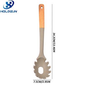 Cuchara ranurada antiadherente patentada para cocinar, trituradora de patatas de silicona, cuchara para Pasta con mango de madera - Product Image 2