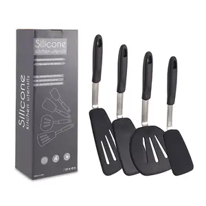 4 Pack Non Stick Cookware Large Flexible Heavy Duty Turner Silicone Bakeware Spatula For Pizza Cooking Flipping Fish Pancake Egg