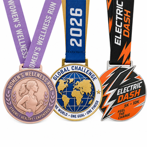 Manufacturer Metal Medals for Awards Soft Enamel 3D Logo Medal with <b>Ribbon</b> for Clubs Custom Pickleball Tournament - Product Image 1