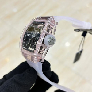 Orologio da polso meccanico rosa affascinante, dal design elegante e di alta qualità, con cassa trasparente completamente scheletrata. - Product Image 2