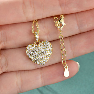 Collier pendentif en forme de cœur en cuivre plaqué or 14 carats micro-pavé de zircon, vente en gros d'usine, bijoux délicats pour femmes, usage quotidien - Product Image 4
