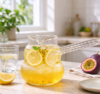 Pichet à café en verre borosilicate côtelé, résistant à la chaleur, avec poignée latérale et bec verseur en V, pour thé, boissons froides, maison et café